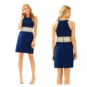 Lilly Pulitzer Cobalt Blue Dress Gold Lace Size 00